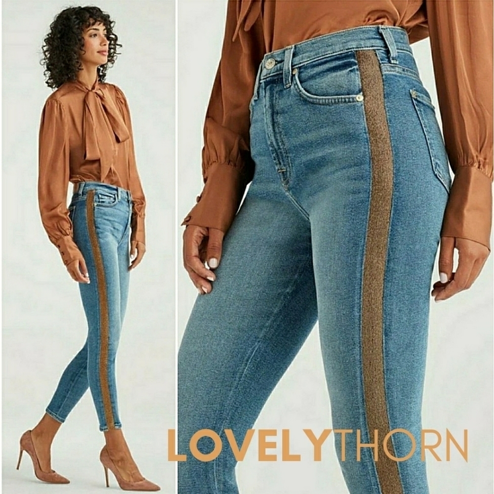 7FAM // ltd ed skinny high waist ankle vintage luxe muse copper side stripe